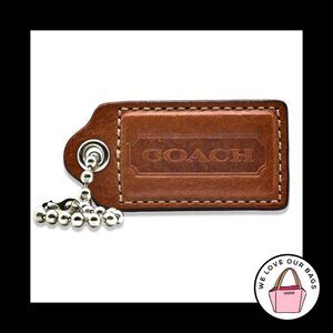 2.5" Large COACH Whiskey Brown Leather Nickel Fob Bag Charm Keychain Hang Tag